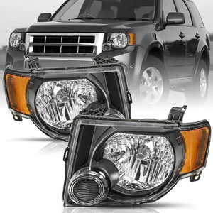 For 2008-2012 Ford Escape SUV Black Amber Halogen Headlights Assermbly Pair  - Picture 1 of 6