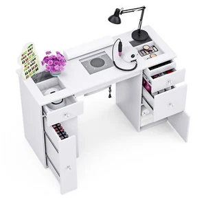 Ufurniture Manicure Table Acetone Resistant Nail Desk with Glass Tabletop White - Picture 1 of 11