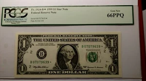Fr.1924-B* 1999 $1 Star Note Federal Reserve Note Gem New PCGS 66PPQ. - Picture 1 of 6