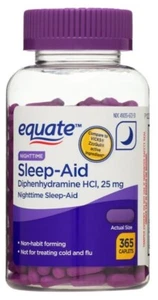 EQUATE NightTime Sleeping Aid 25 mg Caplet 365 Count New Sealed Bottle  - Picture 1 of 2