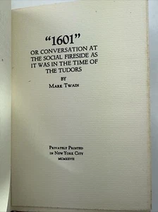 1601 by Mark Twain / Privately Printed, New York, 1927 / Hardcover / Fine- - Imagen 1 de 4