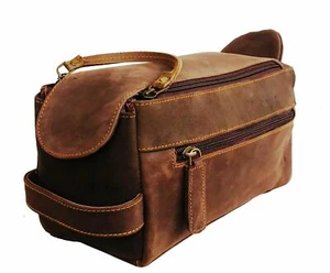 Quality Genuine Leather Men's Shaving, Toiletry and Travel Bag, Dopp Kit - Picture 1 of 6