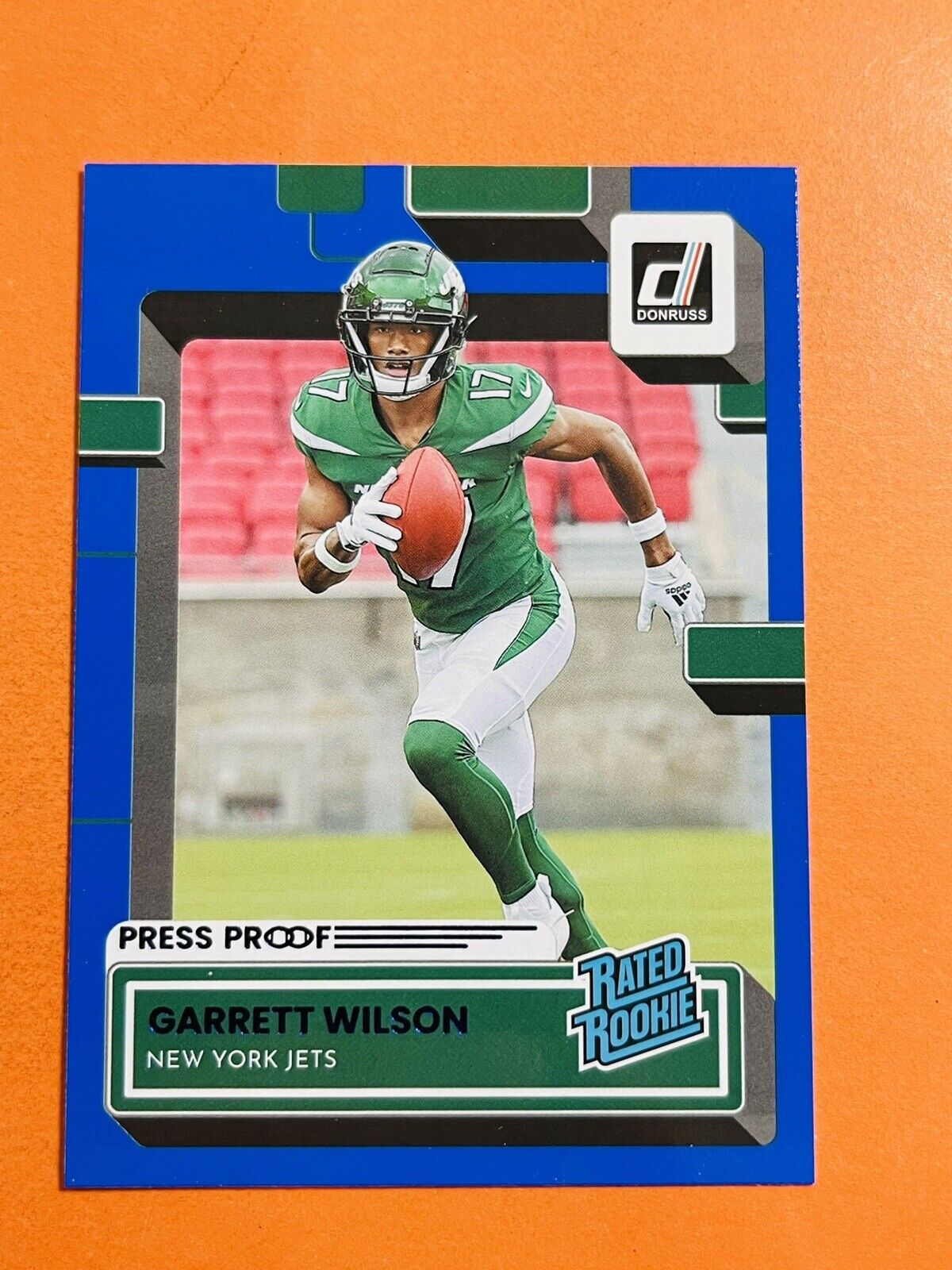 2022 Panini Donruss Rated Rookie Press Proof Blue Garrett Wilson #306 Jets RC