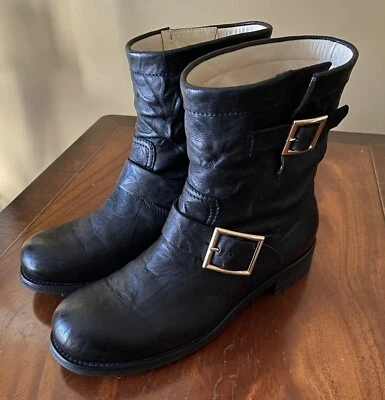 Preciosas botas de motociclista Jimmy Choo para mujer botines negros 8,5 excelente estado con caja Foto 1 de 4