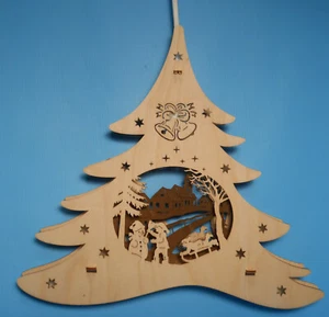 doppeltes Fensterbild Tannenbaum aus Holz Winterspass mit Beleuchtung 30 cm neu - Bild 1 von 4