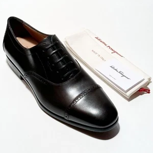 Ferragamo RILEY Leather 12 EE 45 Cap Toe Gancini Oxford Men's Black Dress Shoes - Picture 1 of 6
