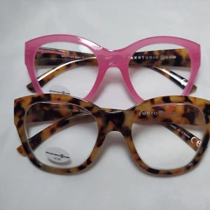 NEW +2.50 2 Pairs THICK Oversized CAT EYE Max Studio Reading Glasses Readers - Picture 1 of 9