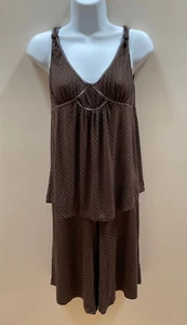 Alfani Intimates Pajama Set Women Tank Top Wide Leg Shorts Small Brown Polka Dot - Picture 1 of 8