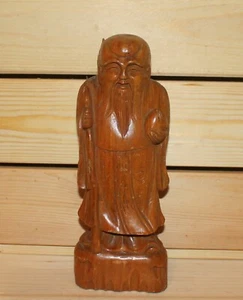 Vintage Asian hand carving wood statuette Confucius - Picture 1 of 9