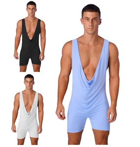 Men Jumpsuit Supporters Bodysuit Bodywear Shapewear Hollow Out Fitness Active - Picture 1 of 43