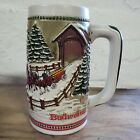 VINTAGE 1984 Budweiser Holiday Christmas Beer Stein Clydesdale Covered Bridge for sale