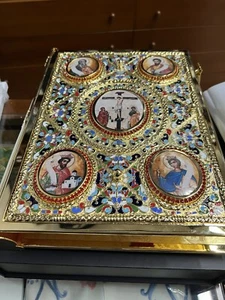 EVANGELARIO IN OTTONE DORATO MANIFATTURA GRECA - DIACONO - PARROCCHIA - PRETE - Foto 1 di 13