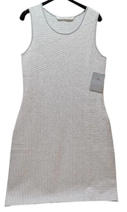 Athleta Chills & Valleys Sweater Tank Dress M NWT Gray White Ribbed Athleisure - Picture 1 of 6
