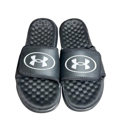 Under Armour Kids Black Slides Sandals Adjustable Hook and Loop Closure Size 3Y - Image 1 of 4