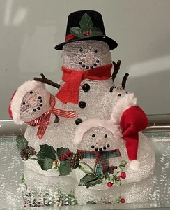 Christmas Decor Snowman Family Lighted Figurine Table Lamp Vintage - Picture 1 of 19