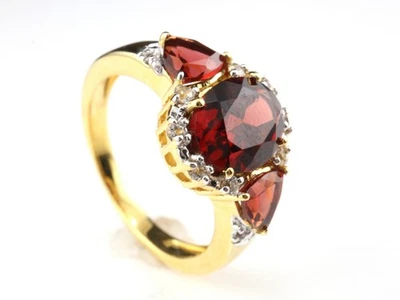 GJ69 * DESIGN 3x GRANAT & ZIRKON EDLER EDELSTEIN RING (18/56) 925 SILBER /VG - Bild 1 von 4