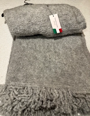 Cobertor Nardi & Tagliaferri cinza, nubby com franja feito na Itália 51" x 59" - Imagem 1 de 4