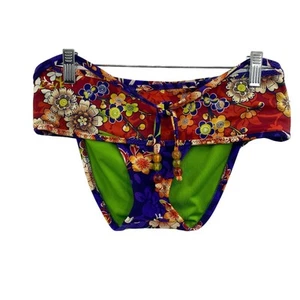 Becca Rebecca V Swim Bottoms Bikini Beaded Tie Floral Fold over Size Small - Picture 1 of 7