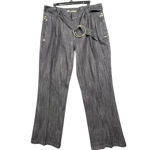 VTG Rocawear Wide Leg Jeans Womens Size 18 Black Denim Logo High Rise Belted - Picture 1 of 9