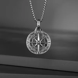 Compass Round Necklace Direction Jewelry Silvery Navigation Pendant - Picture 1 of 5