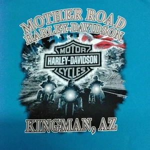 Mens 2XL Harley Davidson Motorcycles Turquoise T-Shirt Kingman AZ - Picture 1 of 8