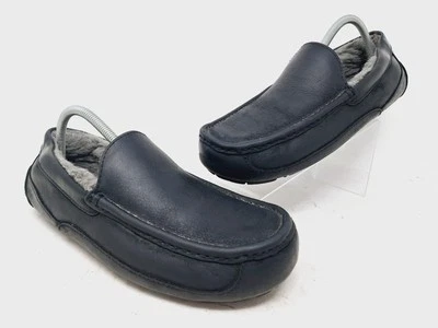 UGG Mens Ascot Matte Leather in Black Size 10 Slippers - Image 1 of 4
