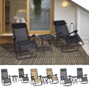 3pcs Folding Zero Gravity Chairs Sun Lounger Table Set W/ Cup Holders - Picture 1 of 45