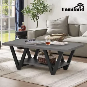 Familand 120cm Wooden Coffee Table 2 Tier Open Storage Shelf Laptop Desk - Picture 1 of 9