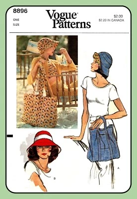 Ladies Brimmed HAT Pattern 8896 w Large TOTE Bag Vintage 1974 Sewing Craft - Image 1 of 4