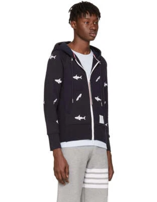 $1,530 Thom Browne Navy Shark & Surfboard Zip Hoodie Sweater M (SZ 2) - Image 1 of 4