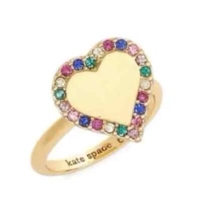Anillo corazón oro Kate Spade con gemas multicolores. Venta al por menor $78 talla 8 Foto 1 de 4