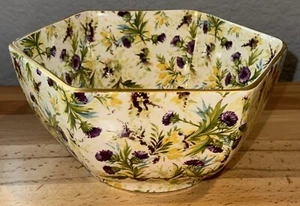 Vintage Wade Purple Chintz Thistle 5-sided Vegetable Bowl Gold Trim ~ Excellent! - Picture 1 of 11