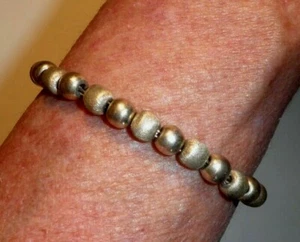 Sterling Silver Taxco Mexico Bracelet Alternating Smooth & Textured Beads 7.5" - Picture 1 of 7