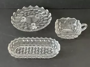 Fostoria Glass American Lot of 3x Toed Tidbit, Handled Nappy, Pickle Bowl 8" - Picture 1 of 7