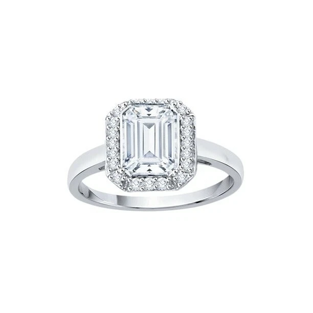 Anillo de compromiso con halo de diamantes talla esmeralda en oro blanco de 14 k (1 5/8 cttw) Foto 1 de 1