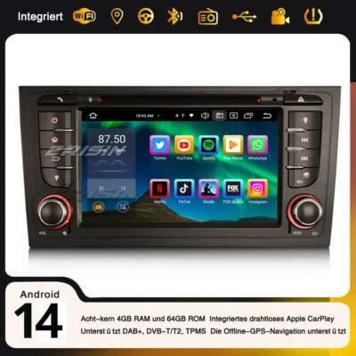 7" 8-Kern 4GB+64GB Android 14 Autoradio Navi CarPlay DAB+ Audi A6 S6 RS6 Allroad - Bild 1 von 4