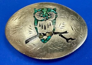 Perched Owl Quality Turquoise Coral Navajo? Belt Buckle Broken Arrow Hallmark   - Picture 1 of 19