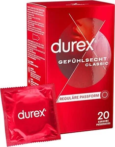 Durex Gefühlsecht Classic Kondome dünn anatomische Form Silikongel 20 Stück - Bild 1 von 9