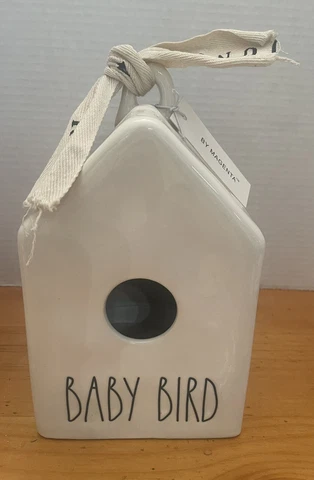 Rae Dunn By Magenta “Baby Bird” Birdhouse with Icon of 2 Birds on Back. NEW Cover