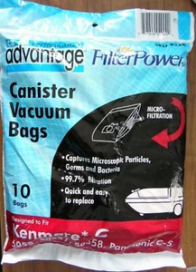 10 Pack Advantage FilterPower Canister Vacuum Bags for Kenmore C & Panasonic C5 - Picture 1 of 4