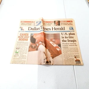 Dallas Times Herald 2. Januar 1991 Miami Hurricanes Texas Longhorns Baumwollschale - Bild 1 von 3