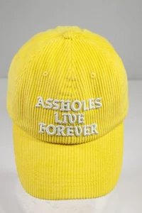 Linda Finegold A$$Holes Live Forever Trucker Hat Yellow Corduroy - Picture 1 of 5