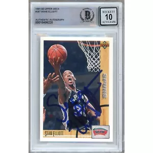 '91-92 Upper Deck #287 Sean Elliott Signed Card Spurs Beckett BGS AUTO -10 Spurs - Picture 1 of 5