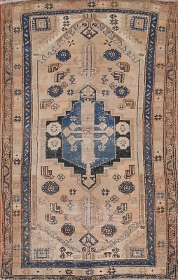 Muted Geometric Hamedan Semi-Antique Rug 4'x6' Wool Hand-knotted Tribal Carpet - Image 1 of 4
