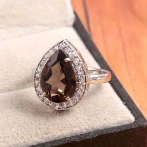 Smoky Quartz Ring Statement Cocktail Boho wedding 925 sterling silver jewelry - Picture 1 of 9