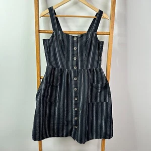 FatFace Mini Dress Womens 12 Black & Grey Striped Sleeveless Button Up - Picture 1 of 9