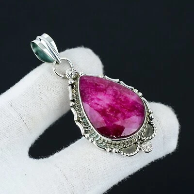 Ruby Lab Made Gemstone Pendant Handmade 925 Sterling Silver Pendant For Her - Image 1 of 4