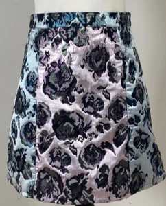 Missguided Short Straight Skirt Fits Size 8 28" Black Blue Pink Floral Textured - Picture 1 of 8