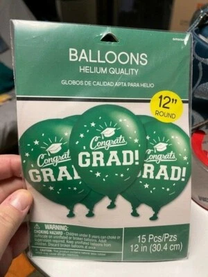 Congrats Grad! GRADUATION BALLOONS GREEN LATEX- 15ct 12" New!!! - Image 1 of 2