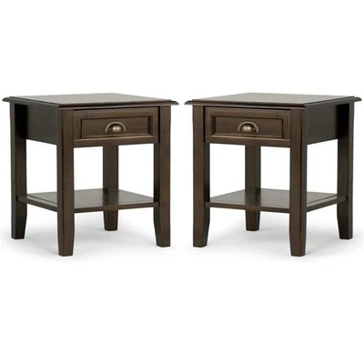 Home Square 2-Piece 18" Square Transitional End Side Table Set in Mahogany Brown - Image 1 of 4